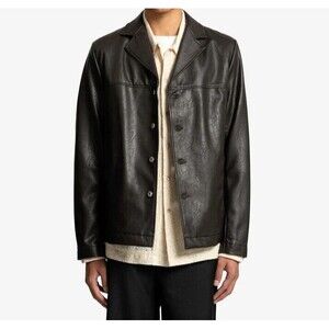 SEFR Mens Jacket Small Coffee Brown Button Up Faux Leather FRANCIS $485
